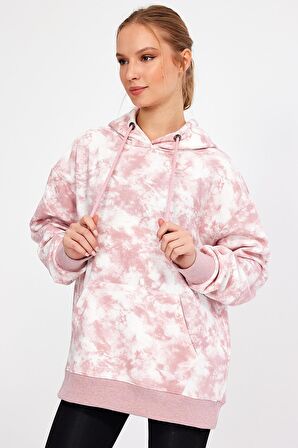 ALEXANDERGARDI BATİK DESENLİ KAPÜŞONLU ŞARDONLU OVERSİZE SWEATSHİRT (UN-757A07)