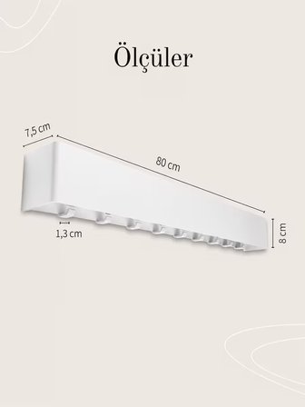Portmanto Metal Duvar Askılığı Elbise Askılığı Vestiyer Askılık Gizli Kancalı Antre Hol Mont Çanta Havlu Askısı Beyaz 80 Cm Berlin