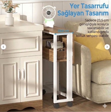Sidney Kitaplık Raflı Katlanır Masa 70 cm Tekerli Bilgisayar Masası Laptop Masası