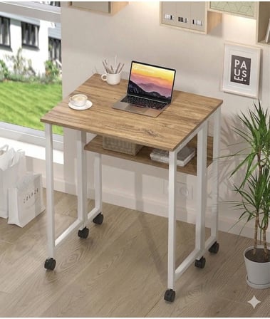 Sidney Kitaplık Raflı Katlanır Masa 70 cm Tekerli Bilgisayar Masası Laptop Masası