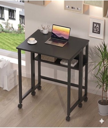 Sidney Kitaplık Raflı Katlanır Masa 70 cm Tekerli Bilgisayar Masası Laptop Masası