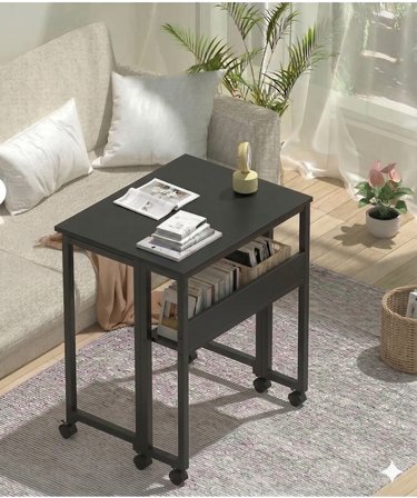 Sidney Kitaplık Raflı Katlanır Masa 70 cm Tekerli Bilgisayar Masası Laptop Masası