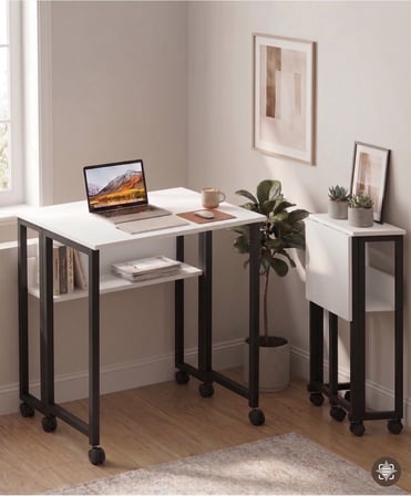 Sidney Kitaplık Raflı Katlanır Masa 70 cm Tekerli Bilgisayar Masası Laptop Masası