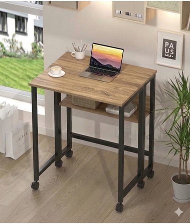 Sidney Kitaplık Raflı Katlanır Masa 70 cm Tekerli Bilgisayar Masası Laptop Masası