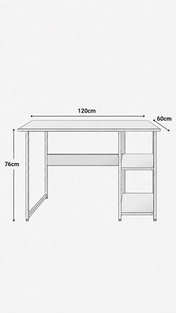 Vienna 2 Raflı Metal Ayak Çalışma Masası Laptop Masası Bilgisayar Masası 60x120cm Beyaz Beyaz