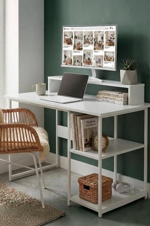 Vienna 2 Raflı Metal Ayak Çalışma Masası Laptop Masası Bilgisayar Masası 60x120cm