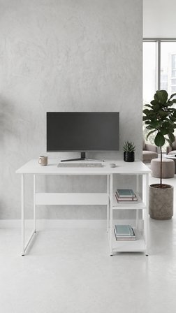 Vienna 2 Raflı Metal Ayak Çalışma Masası Laptop Masası Bilgisayar Masası 60x120cm Beyaz Beyaz