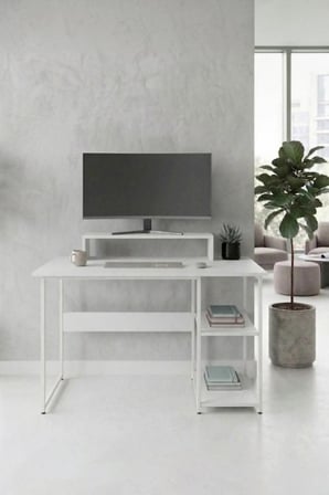 Vienna 2 Raflı Metal Ayak Çalışma Masası Laptop Masası Bilgisayar Masası 60x120cm
