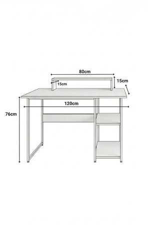Vienna 2 Raflı Metal Ayak Çalışma Masası Laptop Masası Bilgisayar Masası 60x120cm