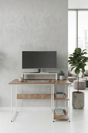 Vienna 2 Raflı Metal Ayak Çalışma Masası Laptop Masası Bilgisayar Masası 60x120cm
