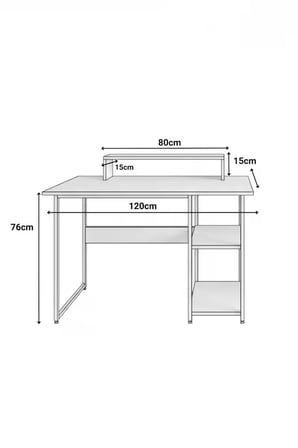 Vienna 2 Raflı Metal Ayak Çalışma Masası Laptop Masası Bilgisayar Masası 60x120cm