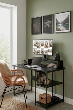Vienna 2 Raflı Metal Ayak Çalışma Masası Laptop Masası Bilgisayar Masası 60x120cm