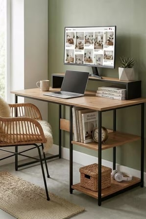 Vienna 2 Raflı Metal Ayak Çalışma Masası Laptop Masası Bilgisayar Masası 60x120cm