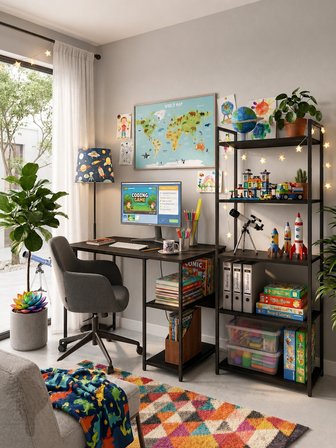 Vien 2 Set Kitaplıklı Masa Raflı Çalışma Masası 5 Raflı Kitaplık Monitör Yükseltici