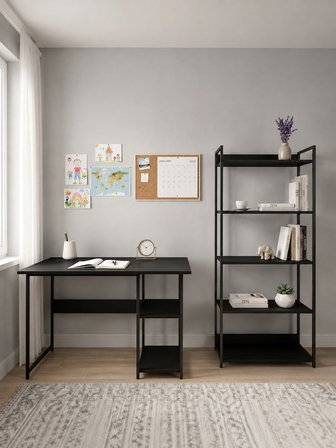 Vien 2 Set Kitaplıklı Masa Raflı Çalışma Masası 5 Raflı Kitaplık Monitör Yükseltici
