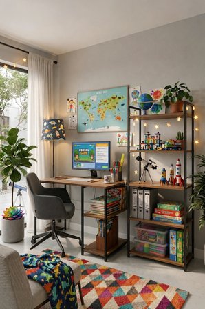 Vien 2 Set Kitaplıklı Masa Raflı Çalışma Masası 5 Raflı Kitaplık Monitör Yükseltici