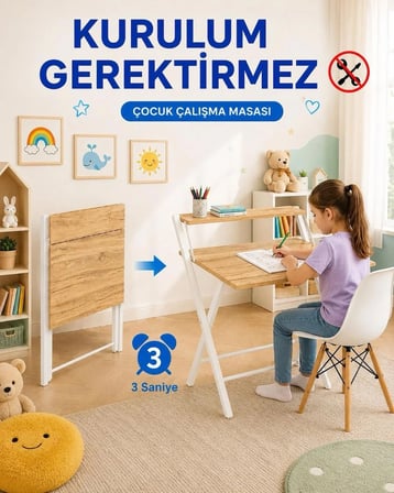 Dobo Çocuk Öğrenci Ders Masası  Katlanır Çalışma Masası