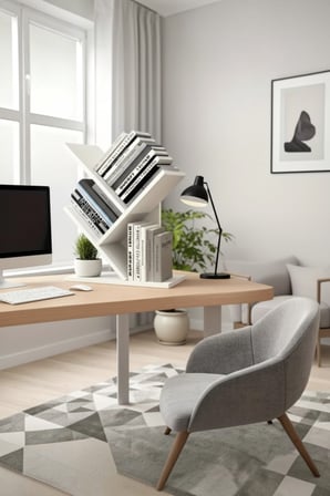 Ağaç Kitaplık Eğimli Raflı Sağlam Malzeme Modern Masaüstü Kitaplık Ev Ofisi Çalışma Odası