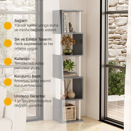 Milan Modern Kitaplık Çok Amaçlı Dekoratif Raf Salon Kitaplığı Ofis Çalışma Odası Raf Dolap