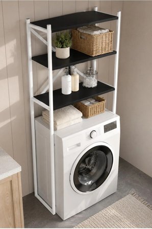 Braga Metal 3 Çamaşır Makinesi Üstü Düzenleyici Raf Beyaz Banyo Düzenleyici Dolap