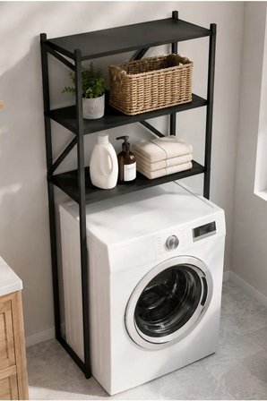 Braga Metal 3 Çamaşır Makinesi Üstü Düzenleyici Raf Beyaz Banyo Düzenleyici Dolap
