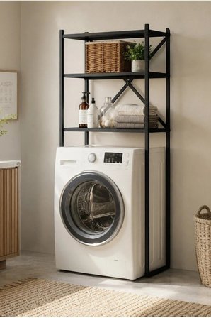 Braga Metal 3 Çamaşır Makinesi Üstü Düzenleyici Raf Beyaz Banyo Düzenleyici Dolap