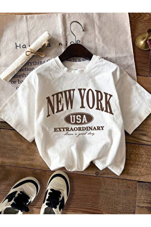 Unisex New Yourk USA Baskılı Oversize T-Shirt