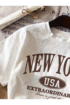 Unisex New Yourk USA Baskılı Oversize T-Shirt