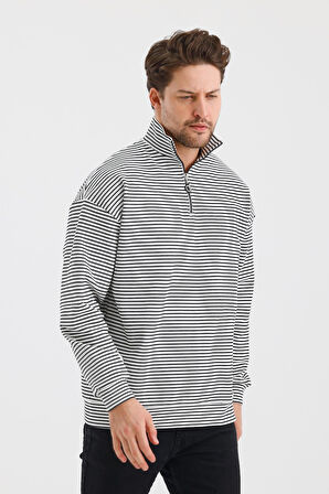 ALEXANDERGARDI ÇİZGİLİ DİK YAKA FERMUARLI COMFORT KALIP SWEATSHIRT (UNI-00247)
