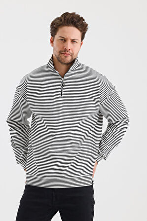 ALEXANDERGARDI ÇİZGİLİ DİK YAKA FERMUARLI COMFORT KALIP SWEATSHIRT (UNI-00247)