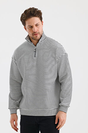 ALEXANDERGARDI ÇİZGİLİ DİK YAKA FERMUARLI COMFORT KALIP SWEATSHIRT (UNI-00247)