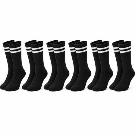Unisex Siyah Çorap Beyaz Çizgili 6`lı Set Uzun Soket Günlük Spor Kolej Stil Rahat Şık Tasarım Modeli