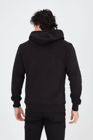 Unisex Tam Fermuarlı Kapşonlu SweatShirt - Siyah