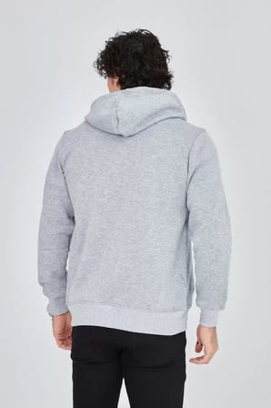 Unisex Tam Fermuarlı Kapşonlu SweatShirt - Gri
