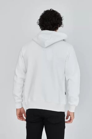 Unisex Tam Fermuarlı Kapşonlu SweatShirt - Beyaz