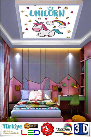 Unicorn Tasarım Led Avize 60x60 Ledli Beyaz Kasa,60watt, Beyaz Işık Led Avize, Çocuk Odası Led Avize