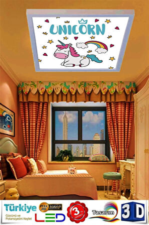 Unicorn Tasarım Led Avize 60x60 Ledli Beyaz Kasa,60watt, Beyaz Işık Led Avize, Çocuk Odası Led Avize