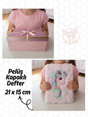 Lüks Kutulu Unicorn Hediye Seti Kırtasiye Seti Peluş Defter Kalem Silgi Doğum Günü Yılbaşı (12 Parça)