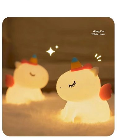 Unicorn Şekilli Silikon Dokunmatik Şarjlı 7 Renk modlu LED Gece Lambası Çocuk Odası Uyku Lambası