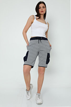 ALEXANDERGARDI KADIN ÇİZGİLİ KARGO CEPLİ BERMUDA ŞORT (UNIX-65010)