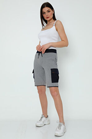 ALEXANDERGARDI KADIN ÇİZGİLİ KARGO CEPLİ BERMUDA ŞORT (UNIX-65010)