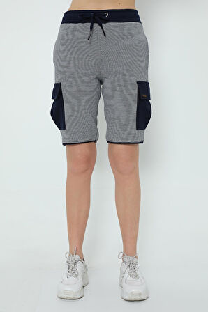 ALEXANDERGARDI KADIN ÇİZGİLİ KARGO CEPLİ BERMUDA ŞORT (UNIX-65010)