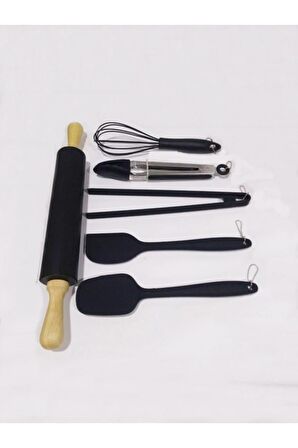 Silikon 6'lı Spatula-maşa-çırpıcı-merdane Set