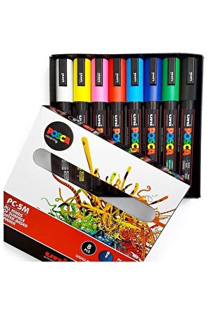 Uni Posca Pc-5m 1.8-2.5 Su Bazlı Boyama Markörü Seti Ana Renkler 8 Renk