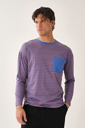 Cep Detaylı Çizgili T-Shirt