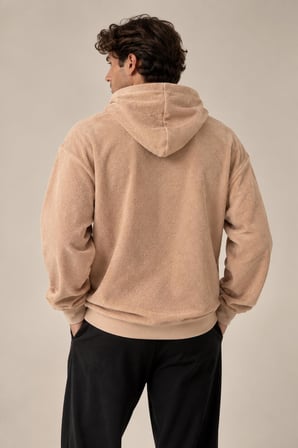 Havlu Dokulu Kapüşonlu Oversize Sweatshirt