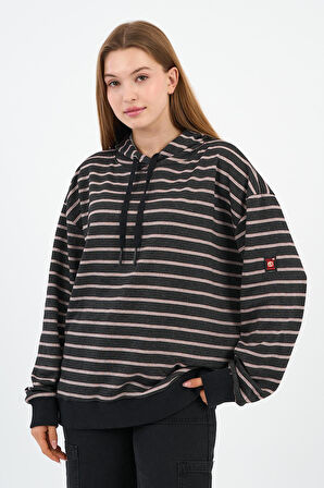 Çizgili Kapüşonlu Sweatshirt (UNX-00242-WN)