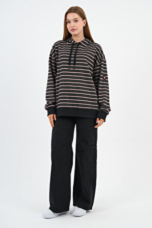 Çizgili Kapüşonlu Sweatshirt (UNX-00242-WN)