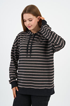 Çizgili Kapüşonlu Sweatshirt (UNX-00242-WN)