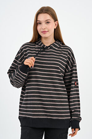 Çizgili Kapüşonlu Sweatshirt (UNX-00242-WN)